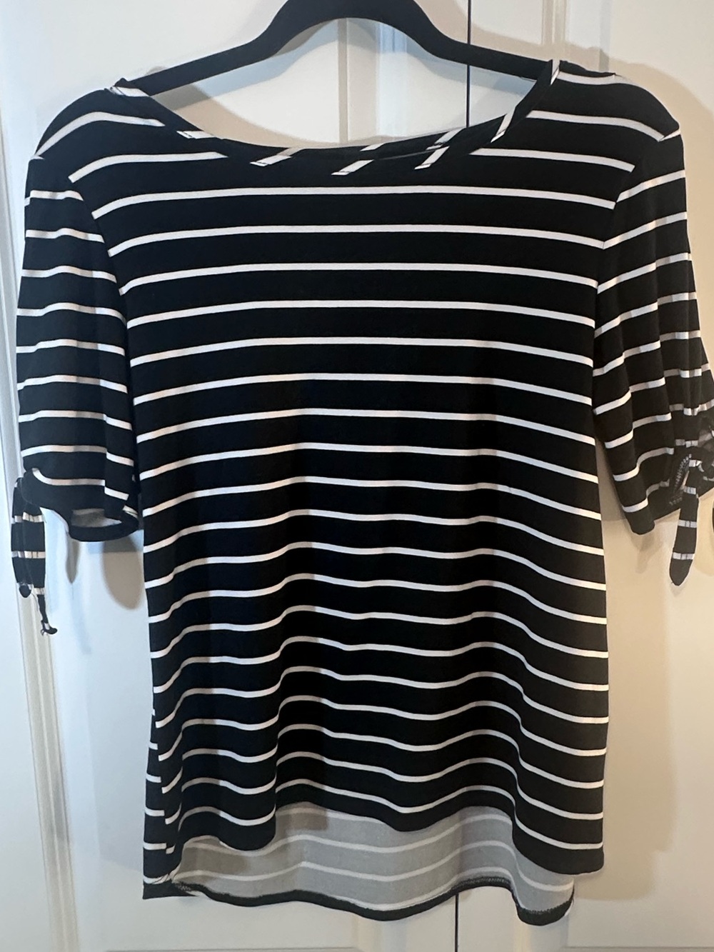 Cathy Navy & White Striped Tie Sleeve Top Small